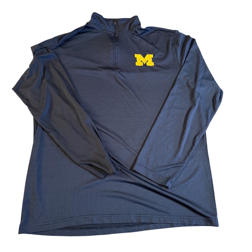 Colosseum Michigan Wolverines Mens Large Quarter Zip Pullover Navy Blue Stripe